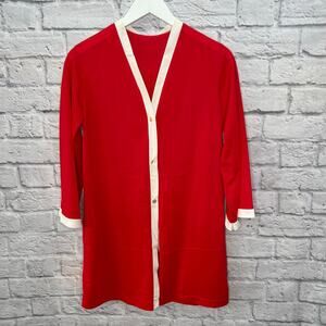Vintage Pinehurst Lingerie Button Short Robe Red White Nylon Size S 70s Retro